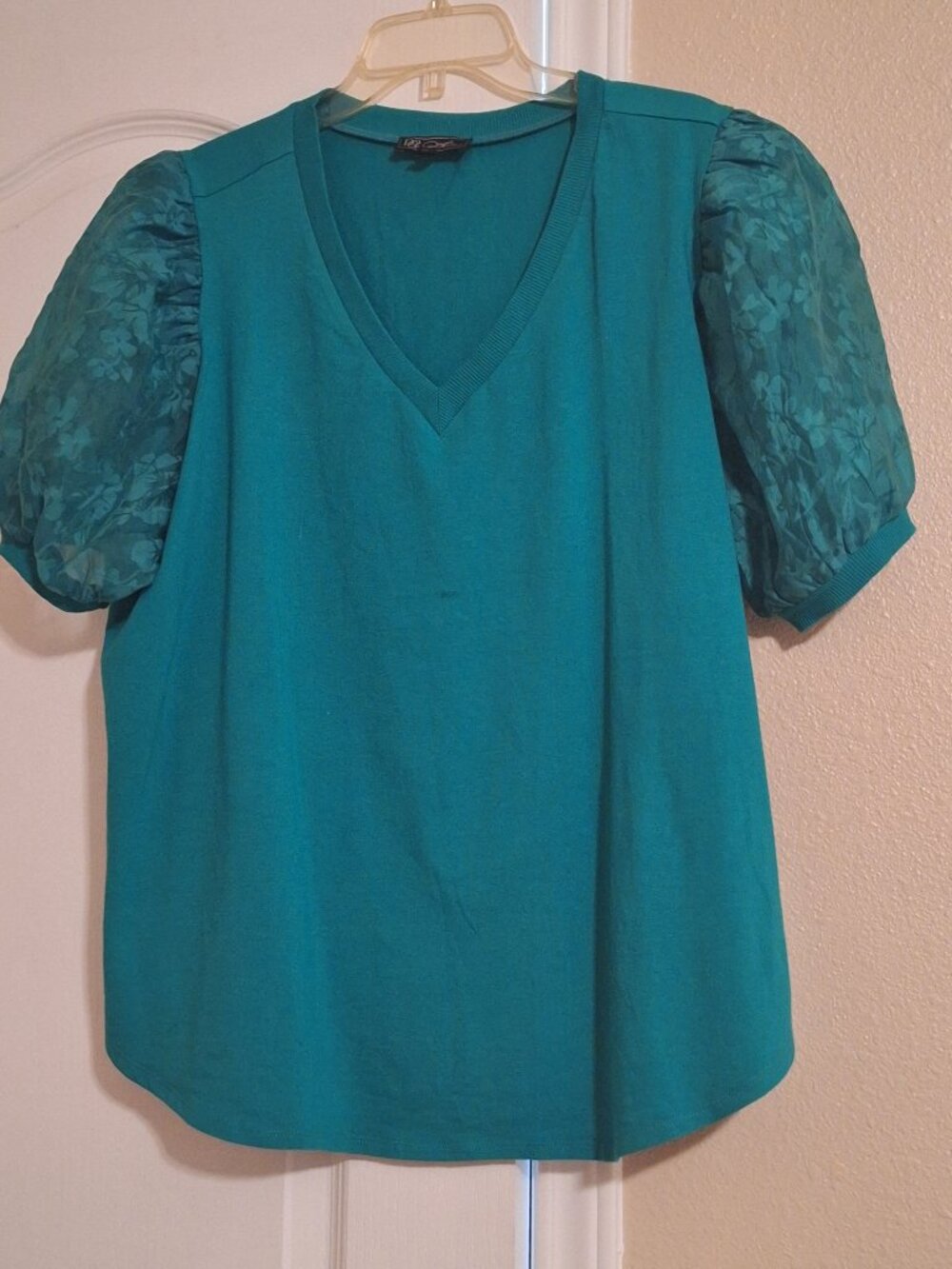 DG2 by Diane Gilman Mixed Media Puff Sleeve Top -